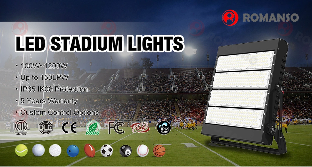 High Power 400W\/300W\/200W\/150W\/100W\/50W Outdoor Stadium High Mast Reflector Court Lamp 100 -277V with ETL Dusk to Dawn