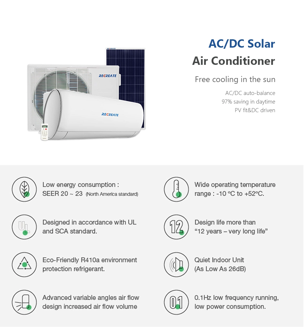 100% AC/DC Solar Air Conditioner 12000BTU Solar Power